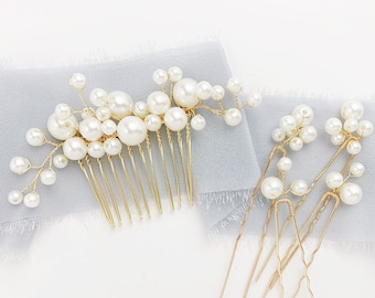 Pearl and Gold Bridal Hair Comb | Pearl Hair Piece for Wedding | Pearl Bridal Headpiece | Silver or Rose Gold Wedding Headpiece for Bride