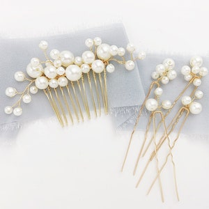 Pearl and Gold Bridal Hair Comb Pearl Hair Piece for Wedding Pearl Bridal Headpiece Silver or Rose Gold Wedding Headpiece for Bride image 1