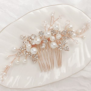 Rose Gold Hair Comb, Pearl Hair Comb, Bridal Headpiece, Wedding Hairpiece image 1