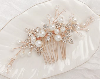 Rose Gold Hair Comb, Pearl Hair Comb, Bridal Headpiece, Wedding Hairpiece