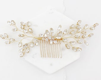 Gold Crystal Wedding Hair Piece | Elegant Gold Bridal Headpiece USA | Large Crystal Gold Bridal Hair Comb | Gold Wedding Hair Comb for Bride