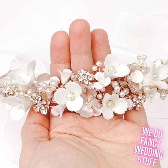 Rose Gold Flower Wedding Crown, Gold Tiara Crown, Wedding Hair Accessories, Boho Bridal Headband, Bridal Crown, Bride to Be, Wedding Shower