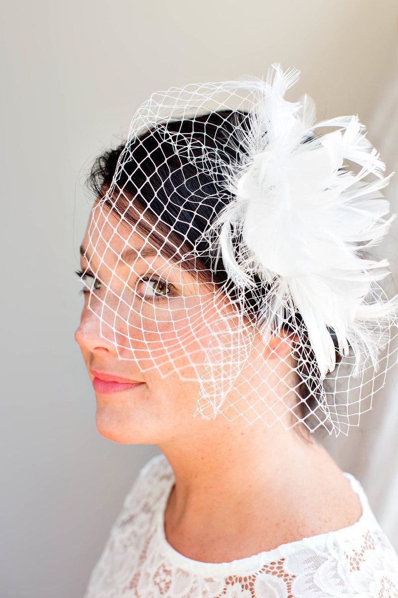 Birdcage Veil With Feathers Bridal Hair Wedding Veil Etsy