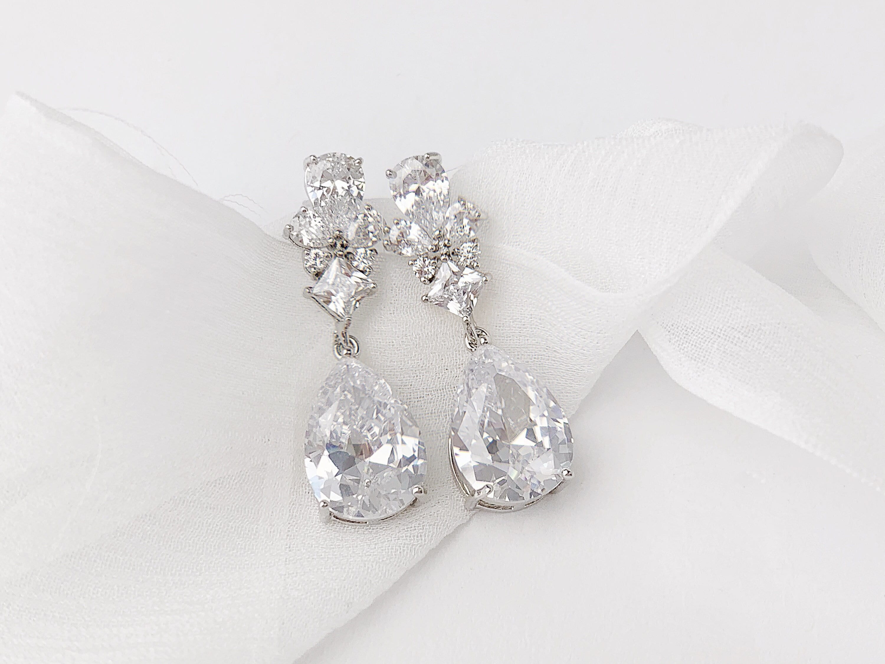 Top-Selling Wholesale Bridal Clip Earrings with CZ Pear Drops - Mariell  Bridal Jewelry & Wedding Accessories