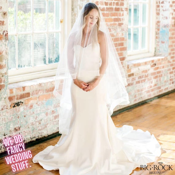 Waltz Length Wedding Veil with Blusher, Simple Floor Length Veil, Long Cathedral Wedding Veil, Ivory Bridal Veil, Bridal Accessories