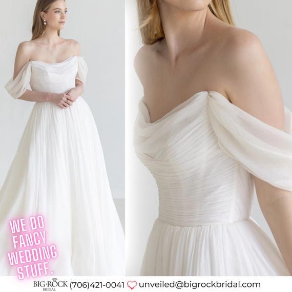 Chiffon Off-the-Shoulder Wedding Dresses, Simple A-line Wedding Dress, Women's Modest White Wedding Gowns, Modern Ivory Bridal Gown