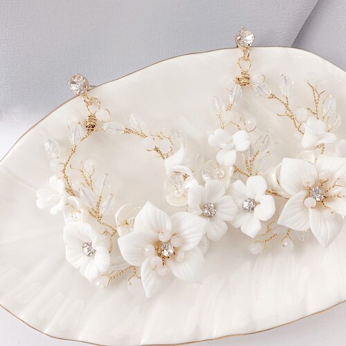 Flower Wedding Earrings Floral Statement Earrings Wedding Etsy