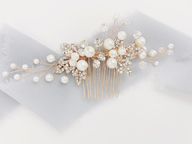 Rose Gold Hair Comb, Pearl Hair Comb, Bridal Headpiece, Wedding Hairpiece image 3