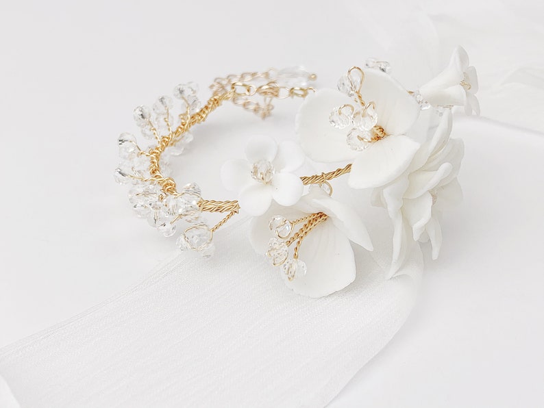 Floral Wedding Bracelet in Gold, Bridal Jewelry image 6