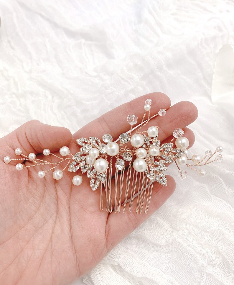 Rose Gold Hair Comb, Pearl Hair Comb, Bridal Headpiece, Wedding Hairpiece image 2