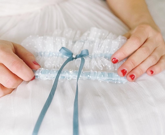 Something Blue Wedding Garter Set, Bridal Shower Gift for Bride to Be, Wedding Accessories