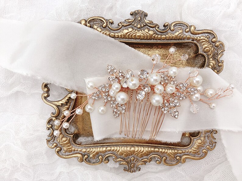 Rose Gold Hair Comb, Pearl Hair Comb, Bridal Headpiece, Wedding Hairpiece image 4