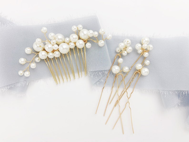 Pearl Bridal Hair Comb Rose Gold Silver Wedding Headpiece Pearl Gold Wedding Hair Pins for Bride Pearl Bridal Hair Piece Wedding Updo image 6