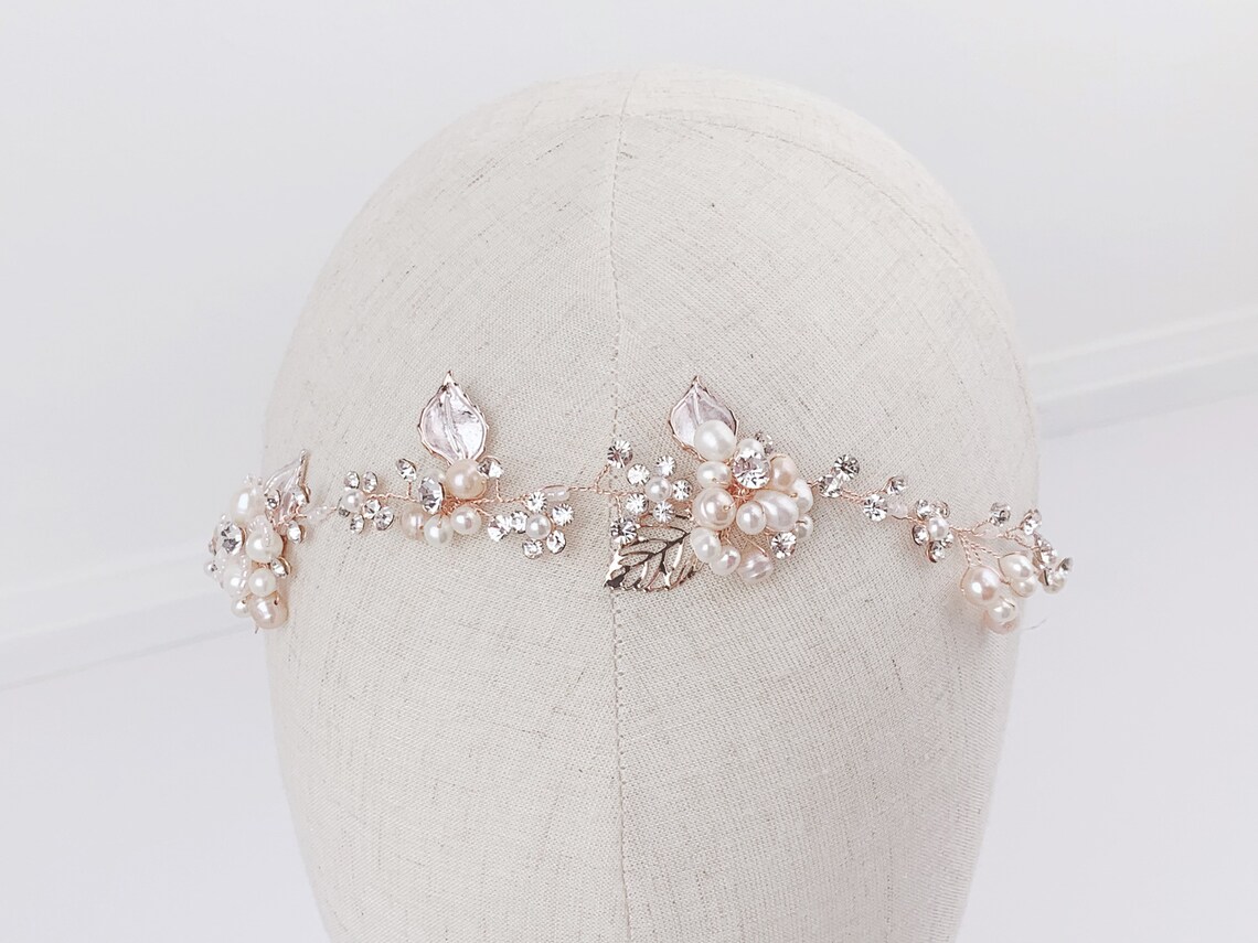rose gold and pearl headpiece