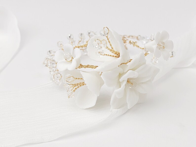 Floral Wedding Bracelet in Gold, Bridal Jewelry image 7