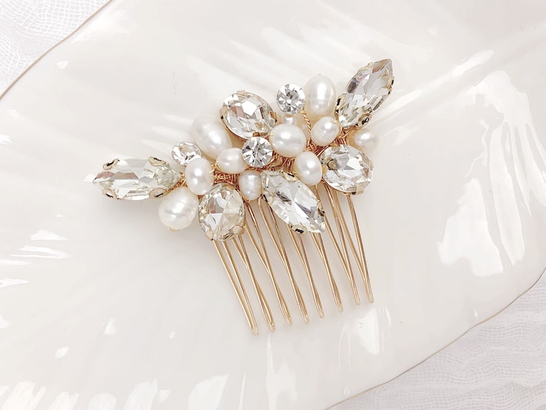 Gold Hair Comb, Wedding Headpiece, Pearl Hair Comb, Wedding Hair, Bridal image 2