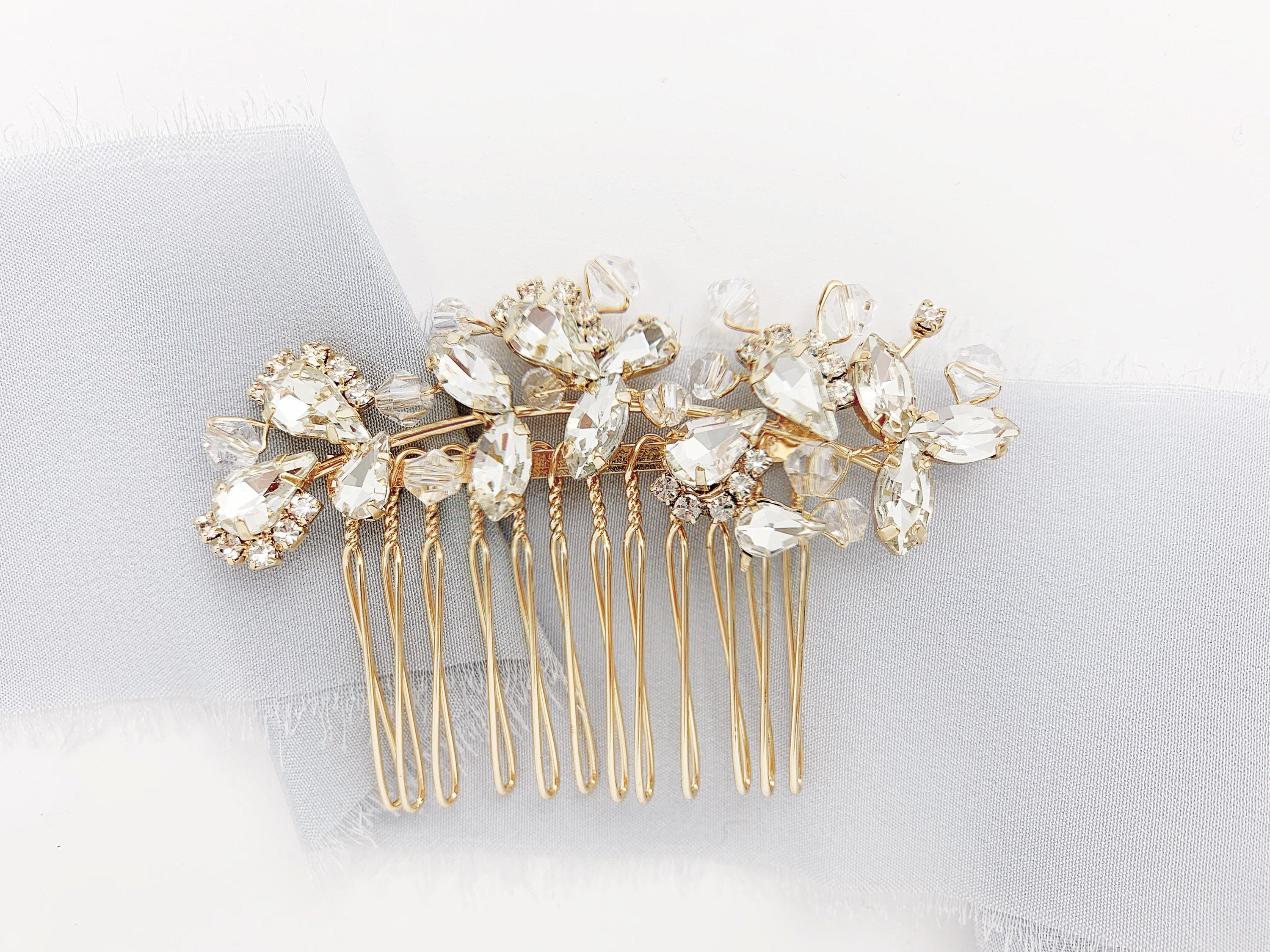 Gold Bridal Hair Comb Freshwater Pearl Crystal Headpiece Wedding Accessories 164 