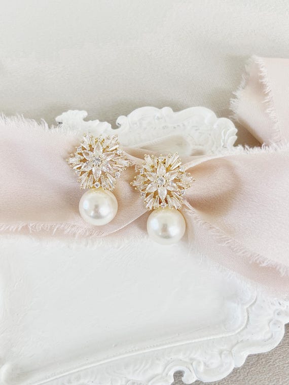 Large Pearl Statement Stud Wedding Earrings for Brides