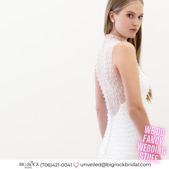 Modern Beaded Wedding Dress, Sleeveless Sheath Wedding Gown, Modest Bridal Gown, Off-White Modest Pearl Wedding Dress