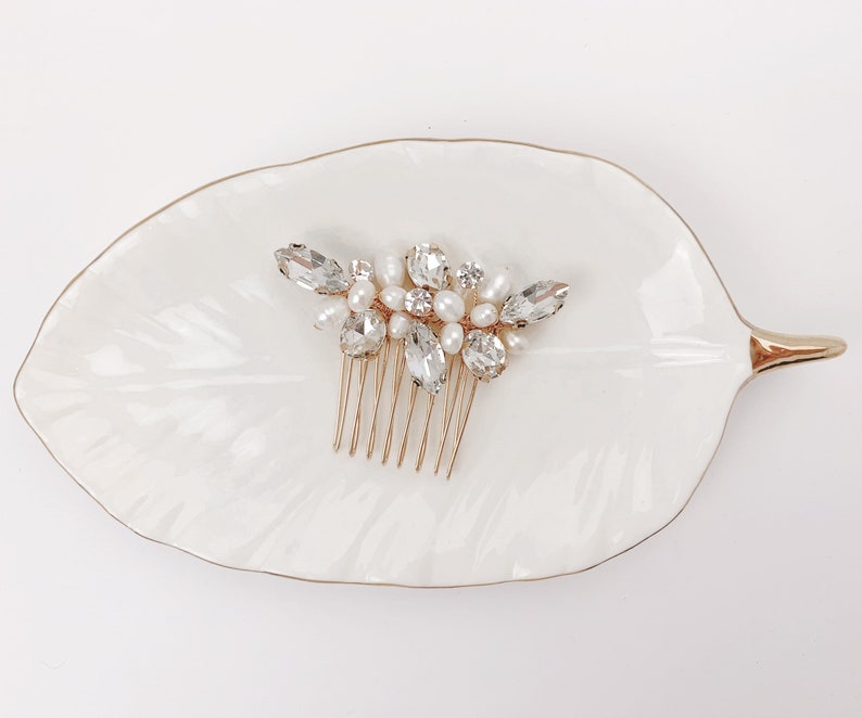 Gold Hair Comb, Wedding Headpiece, Pearl Hair Comb, Wedding Hair, Bridal image 5