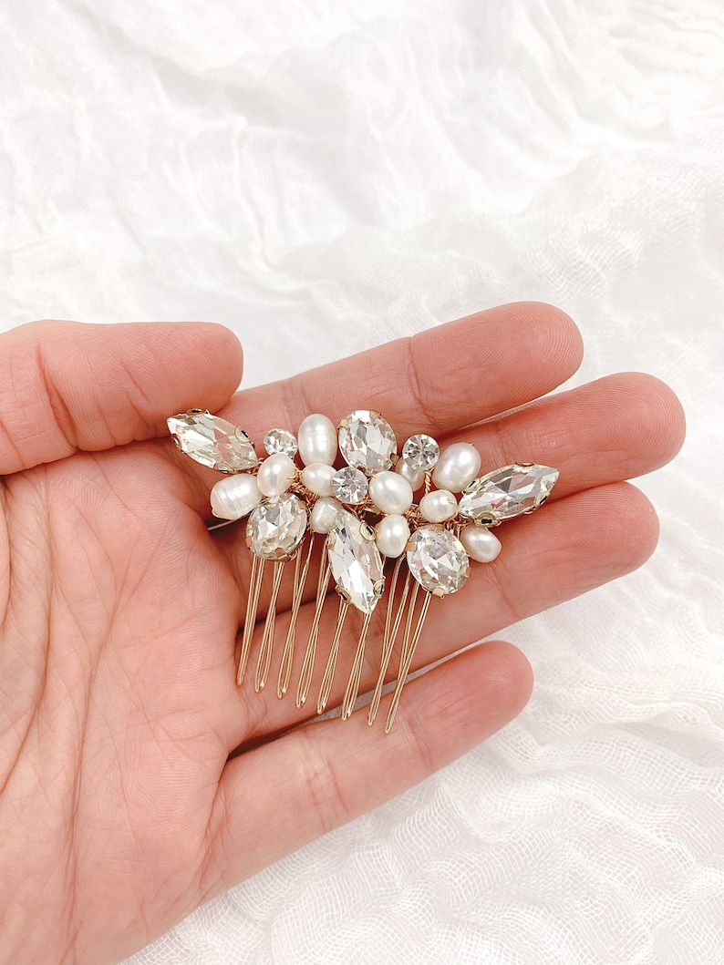 Gold Hair Comb, Wedding Headpiece, Pearl Hair Comb, Wedding Hair, Bridal image 1