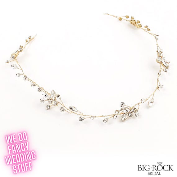 Crystal Wedding Headband, Gold Bridal Hair Vine, Beaded Boho Headband, Wedding Hair Piece, Bridal Accessories, Bride to Be, Bridal Shower