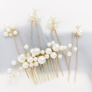 Pearl and Gold Bridal Hair Comb Pearl Hair Piece for Wedding Pearl Bridal Headpiece Silver or Rose Gold Wedding Headpiece for Bride image 7