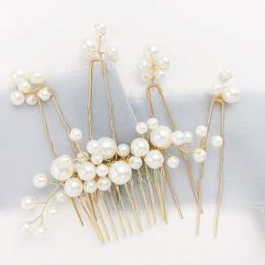 Pearl Bridal Hair Comb Rose Gold Silver Wedding Headpiece Pearl Gold Wedding Hair Pins for Bride Pearl Bridal Hair Piece Wedding Updo image 7