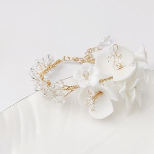 Floral Wedding Bracelet in Gold, Bridal Jewelry image 5