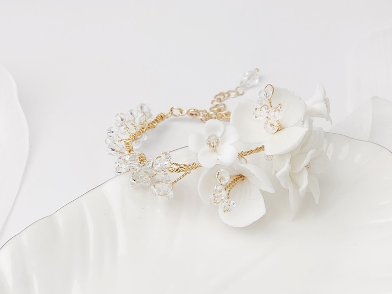 Floral Wedding Bracelet in Gold, Bridal Jewelry image 5