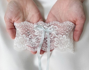 Luxe Lace Bridal Garter for Wedding, Lace Garter with Silk Blue Bow, Lingerie for Bridal Shower Gift for Bride, Boho Wedding