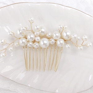 Pearl and Gold Bridal Hair Comb Pearl Hair Piece for Wedding Pearl Bridal Headpiece Silver or Rose Gold Wedding Headpiece for Bride image 5