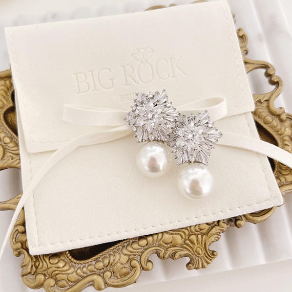 Large Pearl Stud Earrings, Statement Earrings, Bridal Accessories, Silver or Gold Earrings, Crystal Embellishments, Wedding Accessories