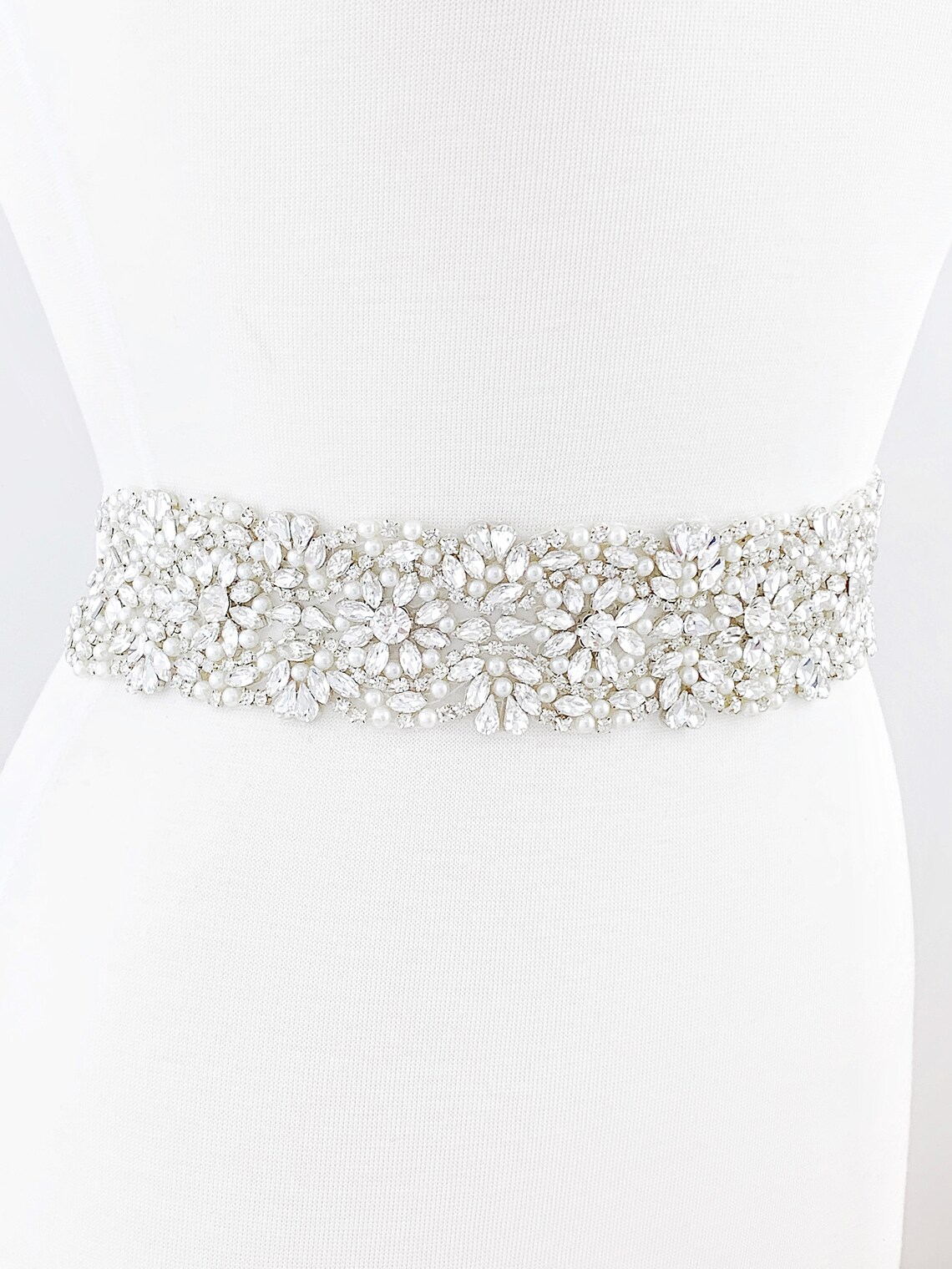 Pearl Bridal Sash Wedding Dress Sash Belt Silver Rhinestone Etsy