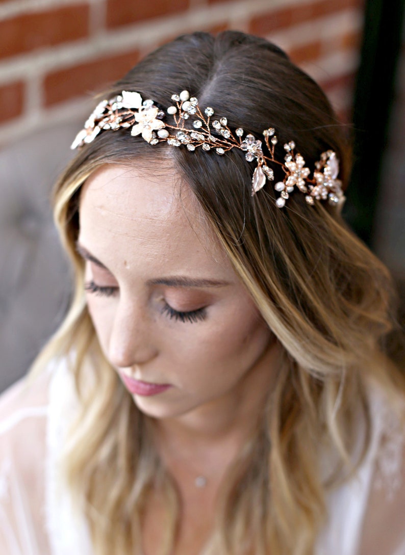 Pearl And Crystal Hair Vine Wedding Halo Bridal Headband Etsy