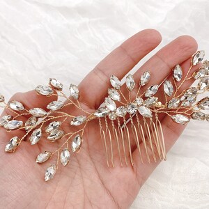 Gold Crystal Wedding Hair Piece Elegant Gold Bridal Headpiece USA Large Crystal Gold Bridal Hair Comb Gold Wedding Hair Comb for Bride image 4