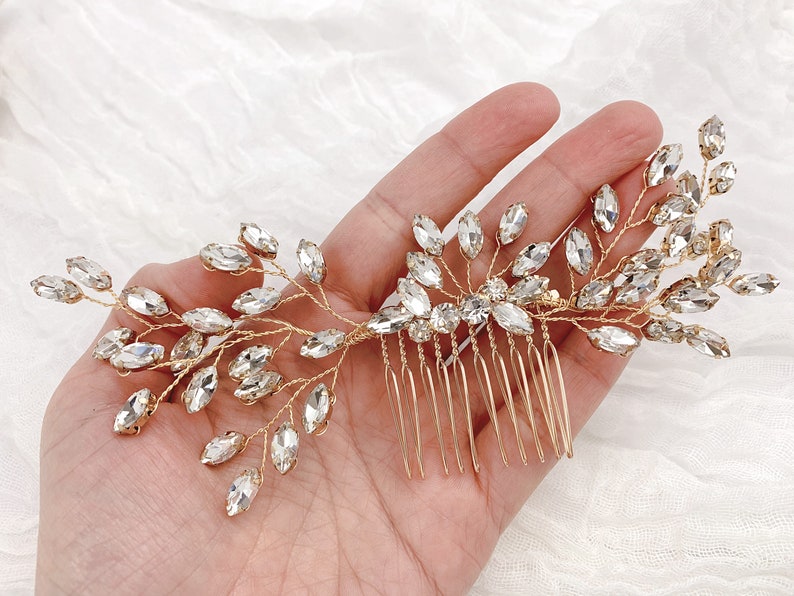 Gold Crystal Wedding Hair Piece Elegant Gold Bridal Headpiece USA Large Crystal Gold Bridal Hair Comb Gold Wedding Hair Comb for Bride image 4