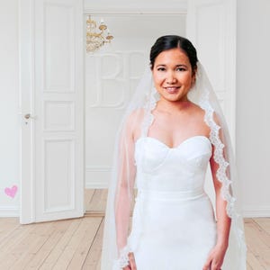 Handmade Off White Waltz Length Lace Wedding Veil