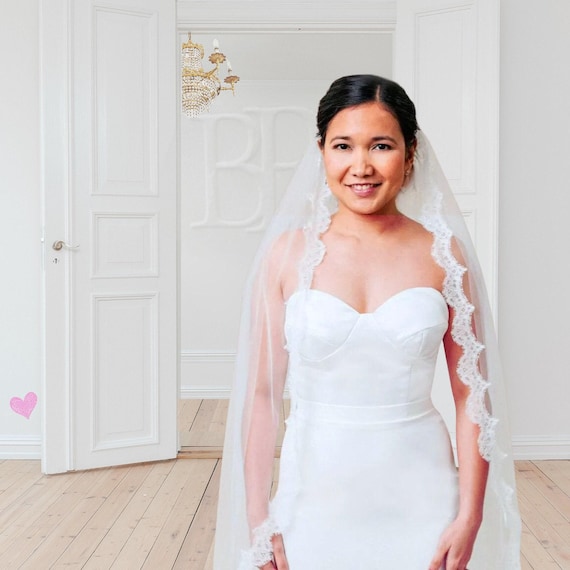 Handmade Off White Waltz Length Lace Wedding Veil