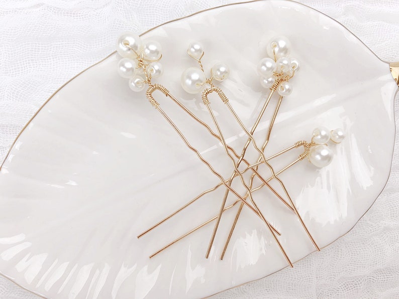 Pearl Wedding Hair Pins set in Gold for your Bridal Hair image 1