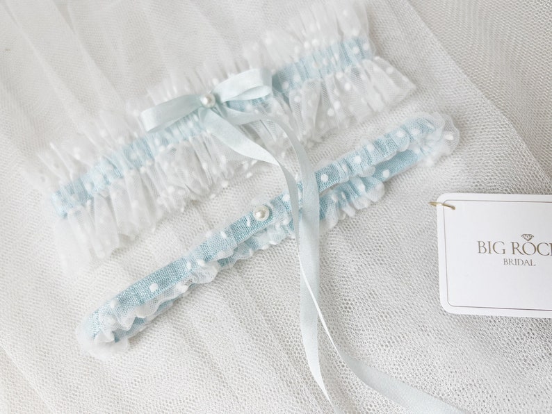 Blue Wedding Garter Set for Wedding, Bridal Lingerie Shower Gift, Lace Garter Belt, Gift for Bride, Wedding Accessories image 1