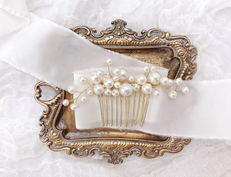 Pearl Bridal Hair Comb Rose Gold Silver Wedding Headpiece Pearl Gold Wedding Hair Pins for Bride Pearl Bridal Hair Piece Wedding Updo image 1