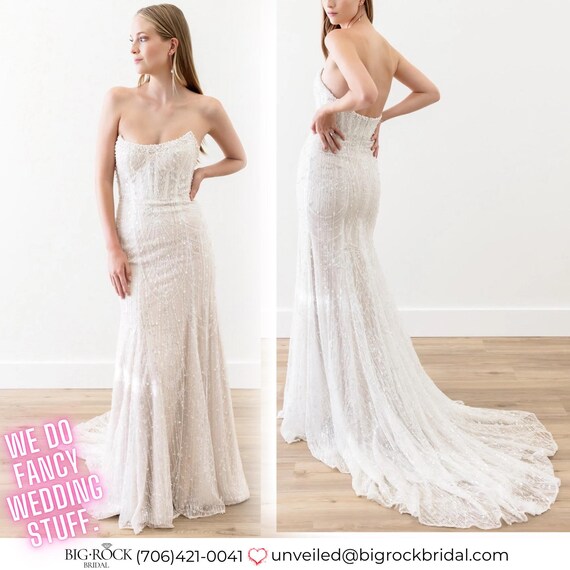 Modern Beaded Wedding Dress, Detachable Train, Sleeveless Mermaid Wedding Dress, Unique Wedding Dress, Wedding Gown, Bridal Gown