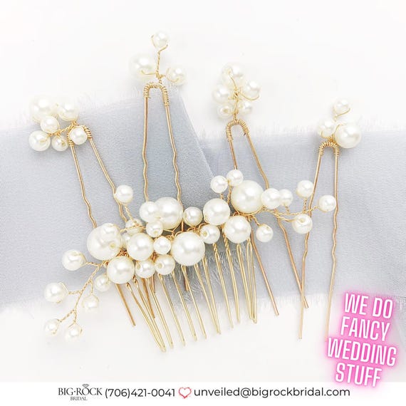 Pearl and Gold Bridal Hair Comb | Pearl Hair Piece for Wedding | Pearl Bridal Headpiece | Silver or Rose Gold Wedding Headpiece for Bride