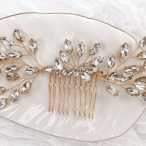 Gold Crystal Wedding Hair Piece Elegant Gold Bridal Headpiece USA Large Crystal Gold Bridal Hair Comb Gold Wedding Hair Comb for Bride image 3