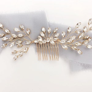 Gold Crystal Wedding Hair Piece Elegant Gold Bridal Headpiece USA Large Crystal Gold Bridal Hair Comb Gold Wedding Hair Comb for Bride image 2