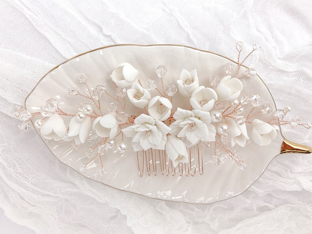 Flower Bridal Hair Piece Comb Gold Boho Bridal Headpiece Etsy