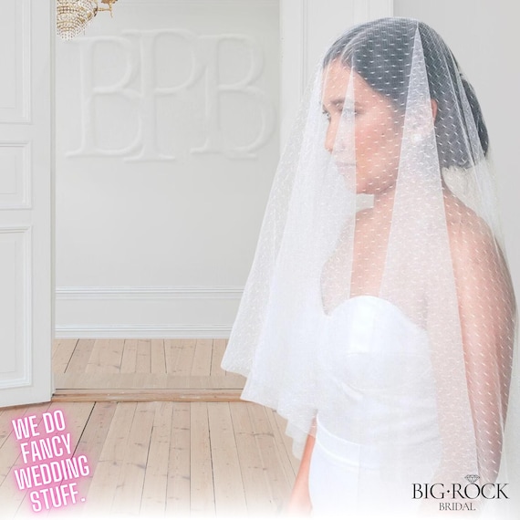 Swiss Dot Wedding Veil with Blusher, Off White, Simple Bridal Veil, Waltz Length Veil, Chapel Length Veil, Bride to Be Wedding Accessories