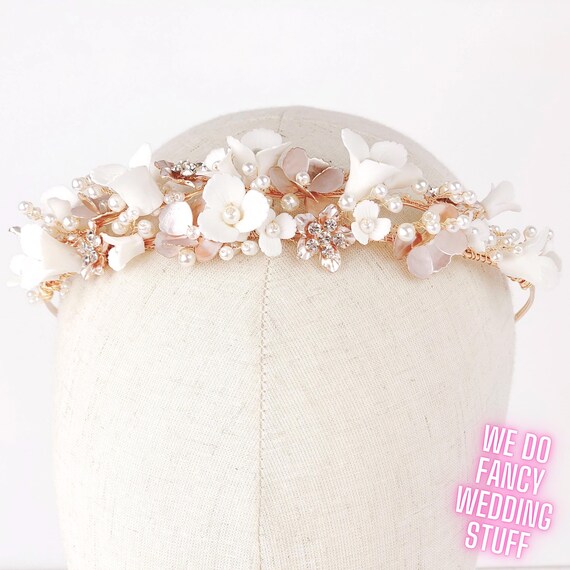 Boho Flower Wedding Crown, Rose Gold, Gold Tiara Crown, Wedding Hair Accessories, Bridal Headband, Bridal Crown, Bride to Be, Wedding Shower