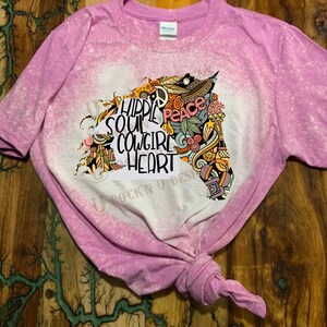 Hippie Soul Cow Girl Heart Custom Bleached Design Unisex T-shirt